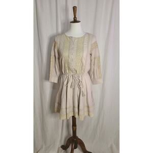 LoveShackFancy Size M/LBeige Mini Dress Lace Long Sleeve Popover Boho EUC